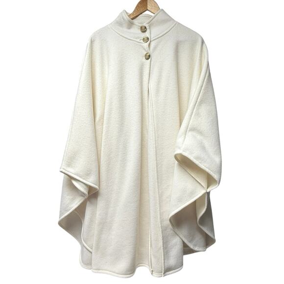 Lord and Taylor Ivory Fleece Cape Poncho Sleeve Holes One Size 3 Button Closure - Picture 1 of 6